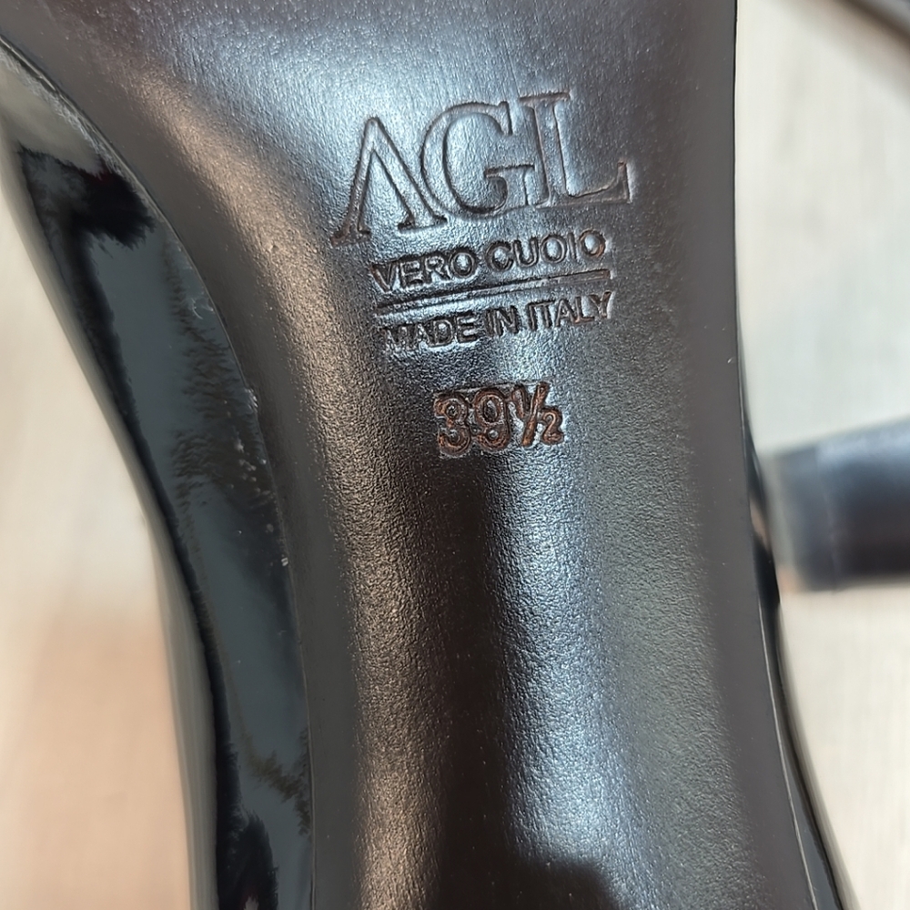 AGL Womens Black Patent Leather Pump Slip On Heel Shoes Size 9 - Picture 11 of 12